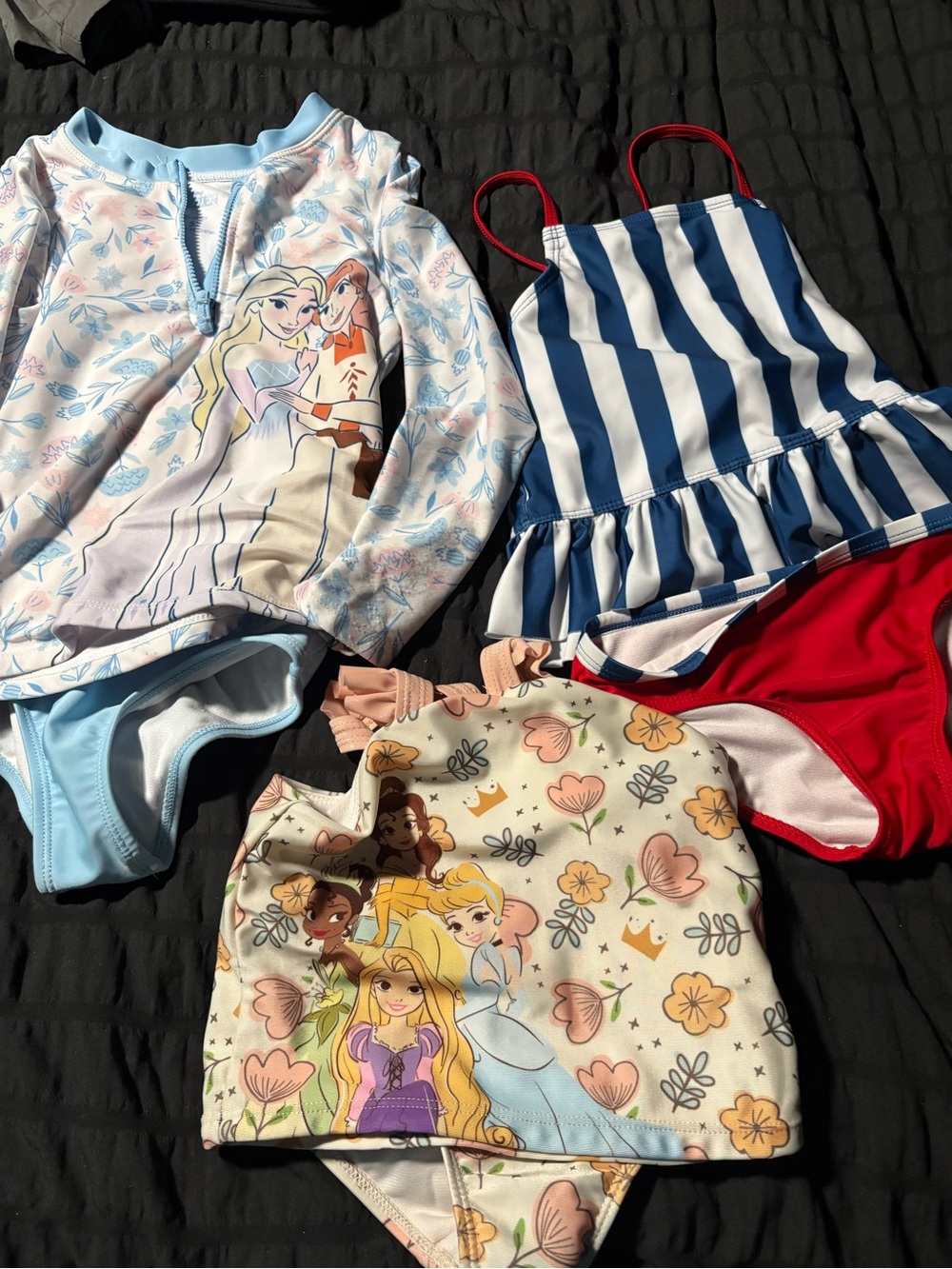 Kids One-Piece Swim Set - Blue, Red, Light Pink Prints